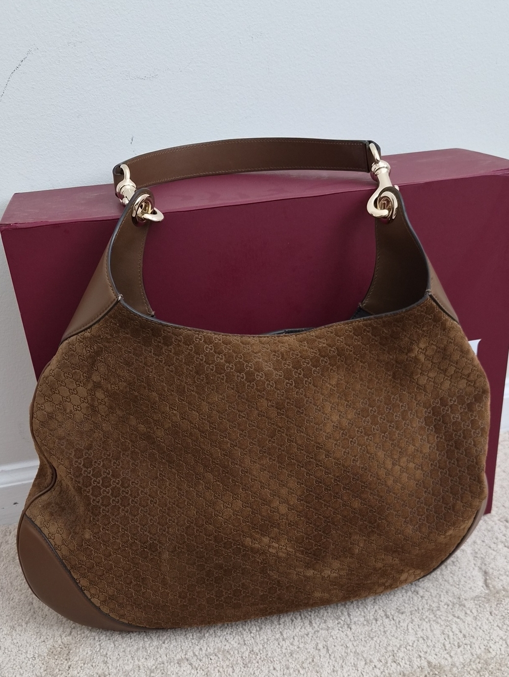 Gucci Brown Suede Shoulder Bag with Gold-Tone Hardware